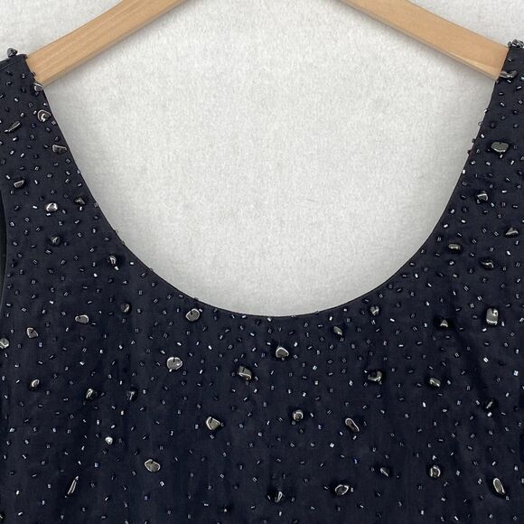 DANA BUCHMAN Tank Top 10 M Silk Embellished Beads Scoop Neck Side Zip Black - Picture 3 of 10